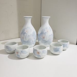 Japanese Art Pottery Porcelain SAKE SET decanter cups  Barware